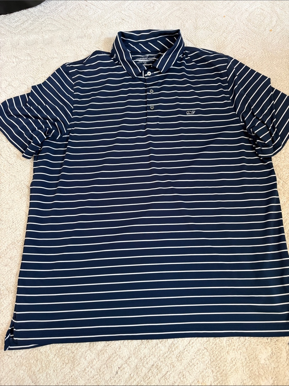 Vineyard Vines Navy and White Striped Polo